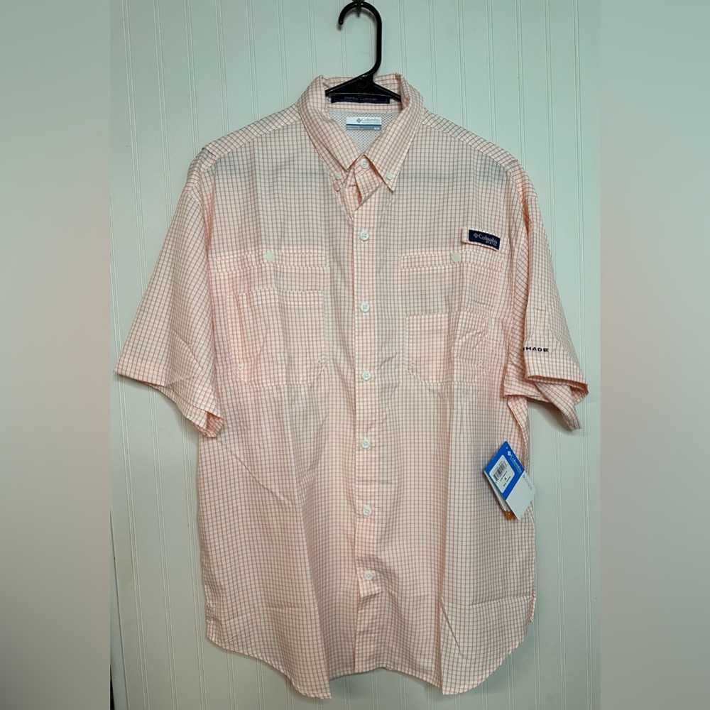 Columbia Men's Light Orange Checkered Button Down Shirt